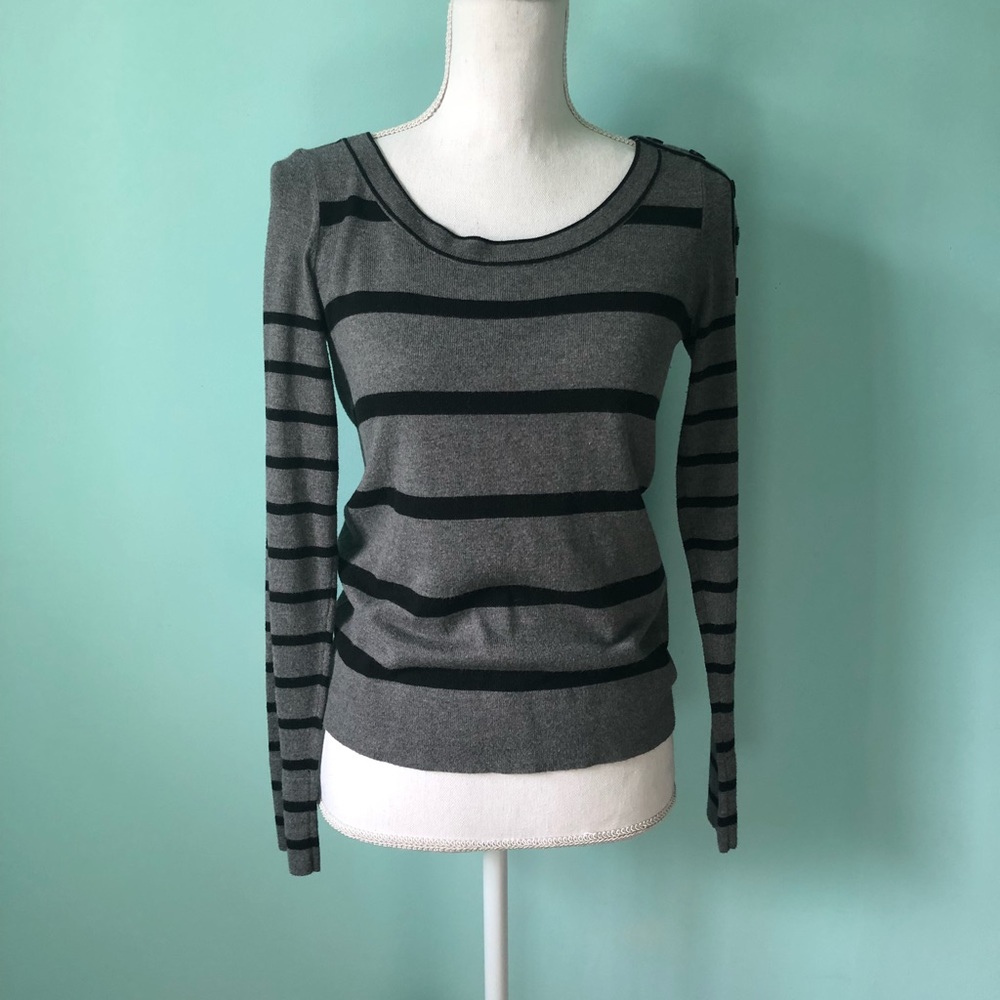 Ann Taylor LOFT Striped Gray & BLK Sweater Top XS